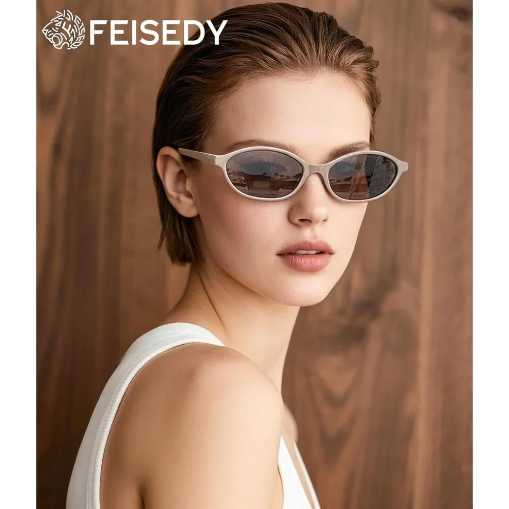 Women's Oval Sunglasses Eye Narrow Brown Trendy plastic frames Sunnies Shades